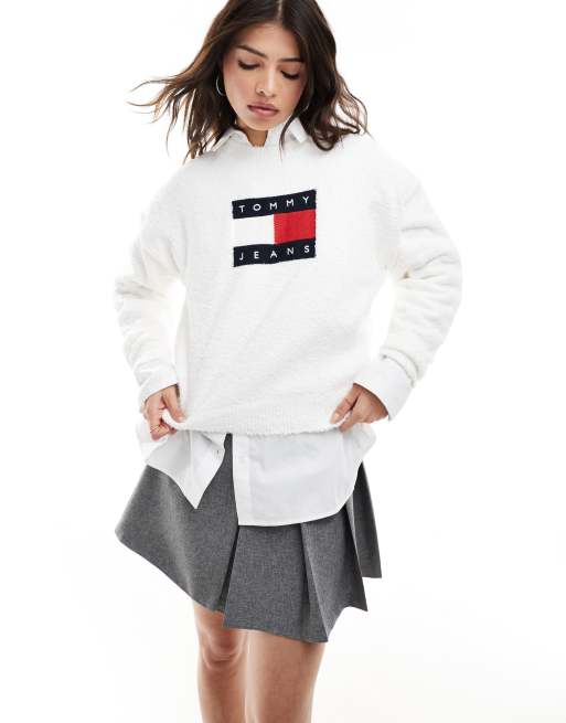 Tommy Jeans - Maglione bianco con logo centrale a bandiera