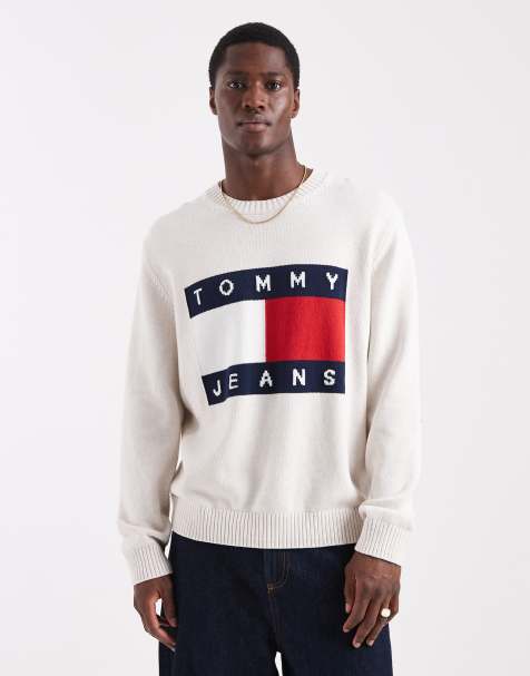 Tommy Jeans - Maglione bianco mélange con bandiera - view 1