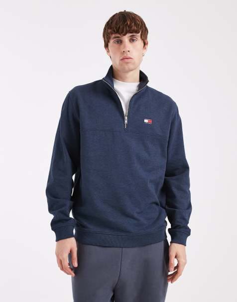 Tommy Jeans - Maglione blu navy con zip corta e logo a bandiera sul petto - view 1