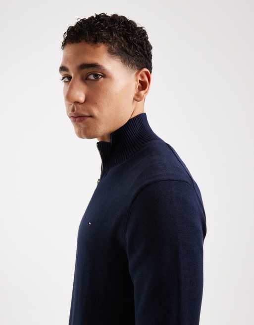 Tommy Jeans - Maglione blu navy con zip corta e logo sul petto , 4 di 5