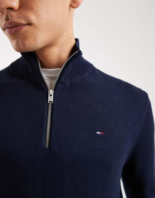Tommy Jeans - Maglione blu navy con zip corta e logo sul petto , 5 di 5