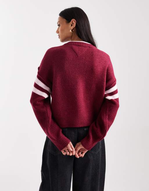 Tommy Jeans - Maglione bordeaux con logo stile college e numero 85, 3 di 4
