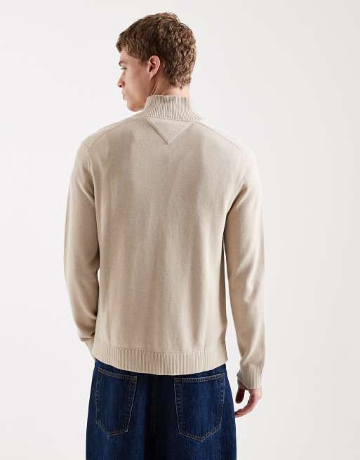 Tommy Jeans - Maglione color sabbia con zip corta e logo sul petto, 3 di 5