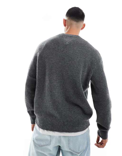 Tommy Jeans - Maglione grigio mélange con logo a bandiera grande, 2 di 4