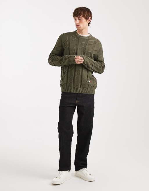Tommy Jeans - Maglione lavorato a trecce grosse verde scuro, 2 di 5