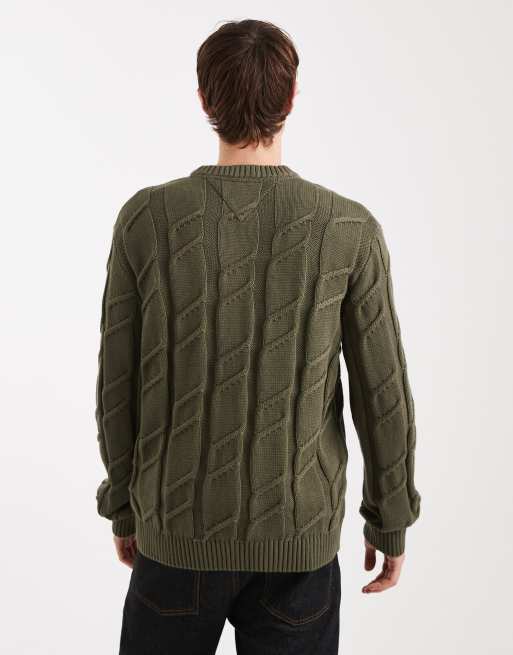 Tommy Jeans - Maglione lavorato a trecce grosse verde scuro, 3 di 5