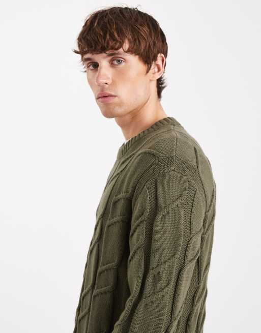 Tommy Jeans - Maglione lavorato a trecce grosse verde scuro, 4 di 5