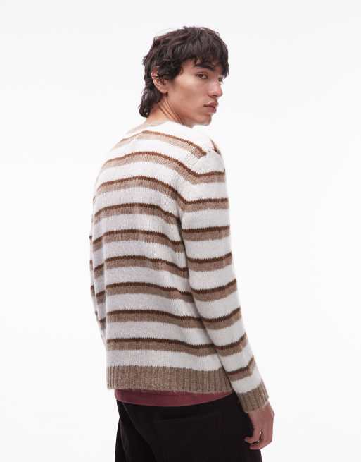 Tommy Jeans - Maglione spazzolato bianco sporco e beige a righe, 3 di 5