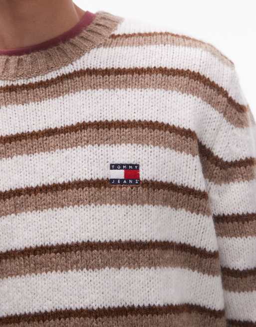 Tommy Jeans - Maglione spazzolato bianco sporco e beige a righe, 5 di 5