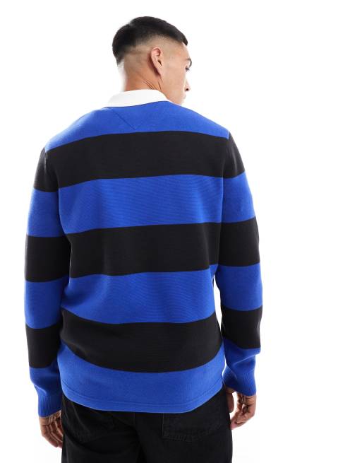 Tommy Jeans Maglione stile rugby a righe blu e nero ASOS