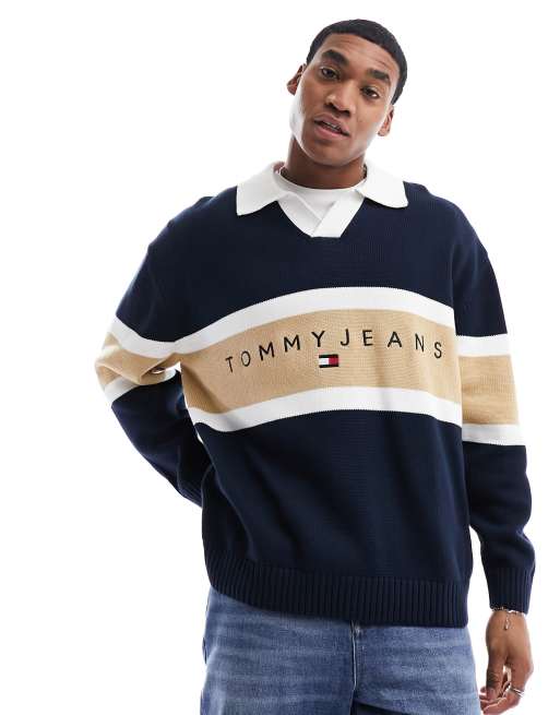 Tommy Jeans - Maillot de rugby décontracté en maille à col ouvert - Bleu marine, 4 de 4