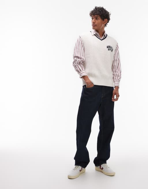 Tommy Jeans manhattan sweater vest in off white