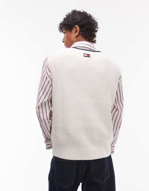Tommy Jeans Manhattan sweater vest in off white, 3 of 4
