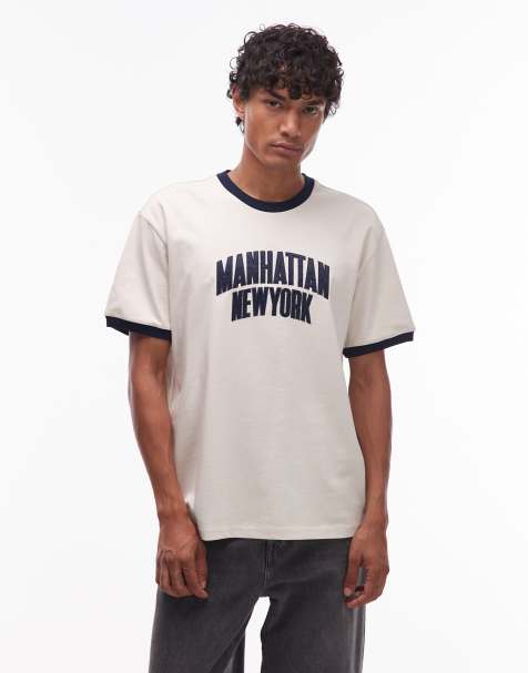 Tommy Jeans - Manhattan T-shirt met gekleurd randje in gebroken wit - view 1