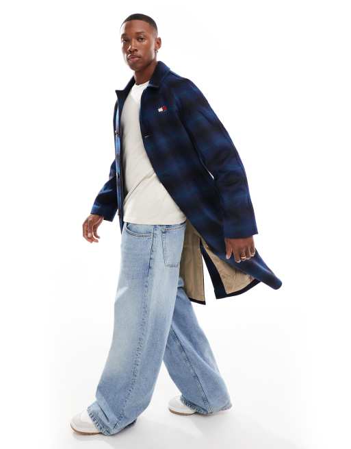 Tommy Jeans Manteau long en laine Bleu à carreaux ASOS