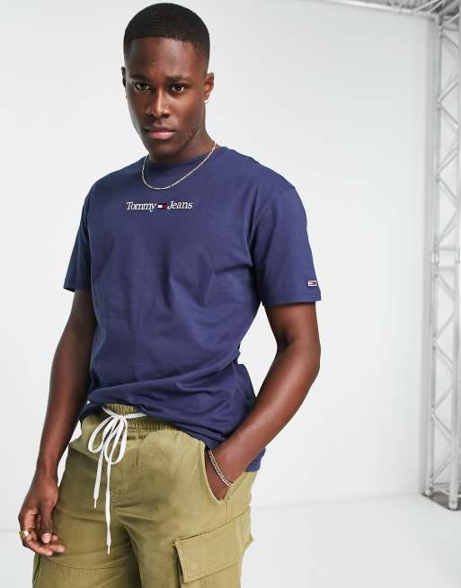 Tommy Jeans – Marinblå, klassisk t-shirt med linjär logga
