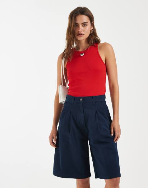 Tommy Jeans – Marinblå, långa chino-shorts med hög midja - view 1