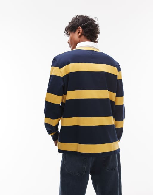 Tommy Jeans – Marinblå och gul, randig, sportig rugbytröja, 4 av 4