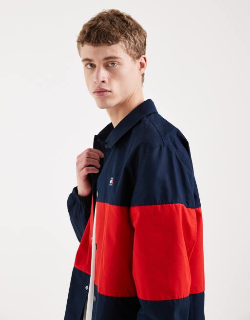 Tommy Jeans – Marinblå, röd och blockfärgad overshirt, 4 av 5
