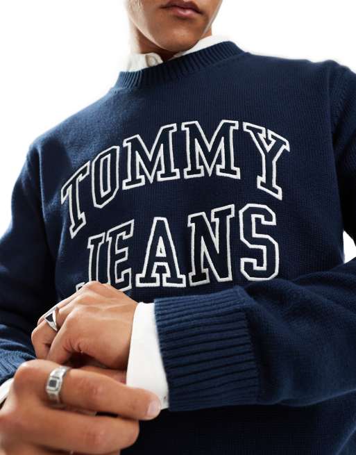 Tommy Jeans – Marinblå sweatshirt med konturtext i vintagestil