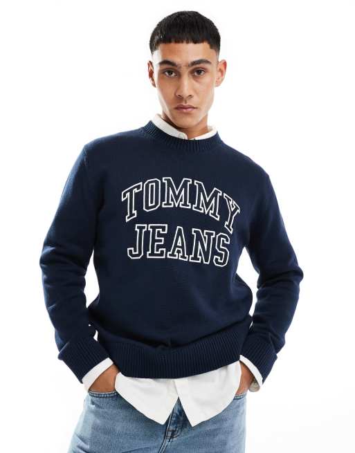 Tommy Jeans – Marinblå sweatshirt med konturtext i vintagestil, 3 av 4