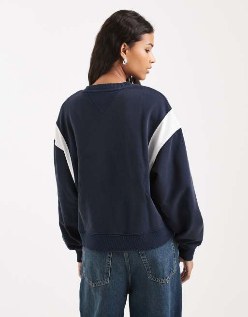 Tommy Jeans – Marinblå sweatshirt med rund halsringning, collegelogga och boxig passform, 2 av 4