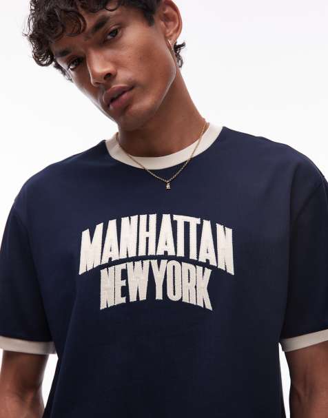Tommy Jeans – Marinblå t-shirt med Manhattan-tryck och kantrand - view 1