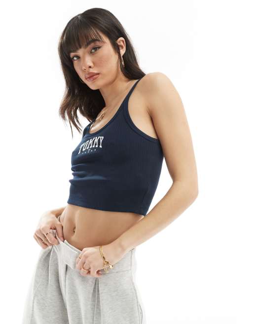 Tommy Jeans – Marinblått linne med collegelogga