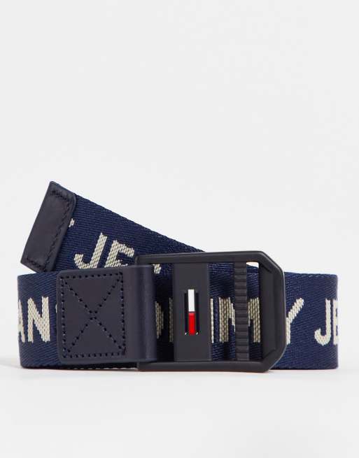 Tommy Jeans – Marinblått, vävt skärp med förhöjd logga