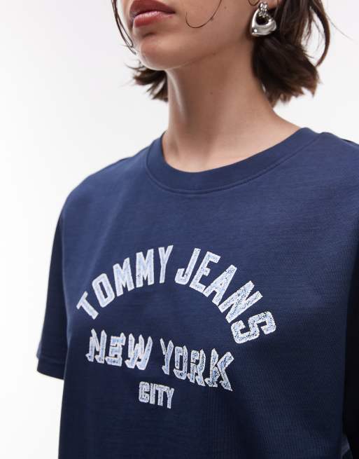 Tommy Jeans - Marineblå afslappet T-shirt med college-logo, 2 af 4