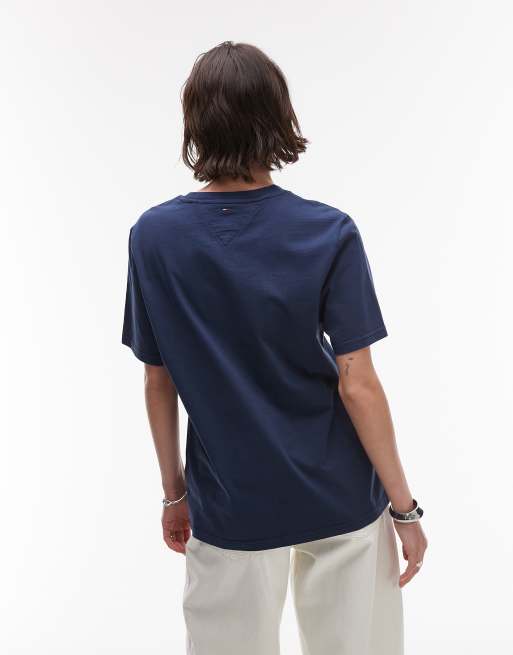 Tommy Jeans - Marineblå afslappet T-shirt med college-logo, 4 af 4