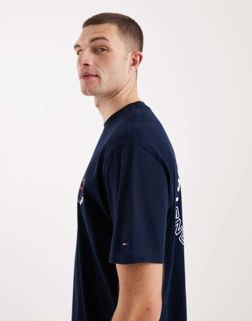 Tommy Jeans - Marineblå afslappet T-shirt med rundt print, 4 af 5