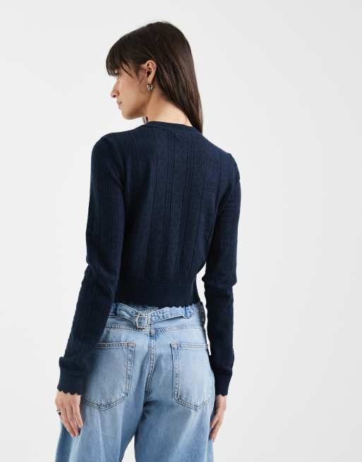 Tommy Jeans - Marineblå cardigan i pointelle-strik, 3 af 4