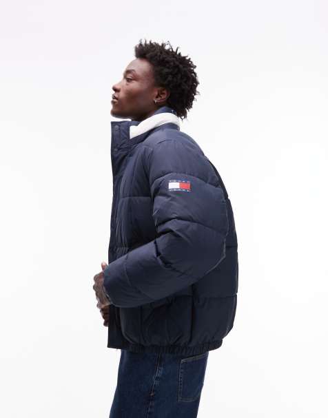 Tommy Jeans - Marineblå dynejakke med krave og flaglogo - view 1