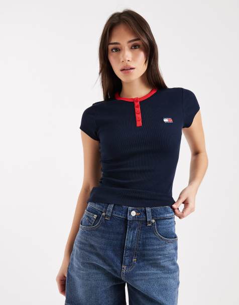 Tommy Jeans - Marineblå henley-T-shirt i slim fit med logomærke - view 1