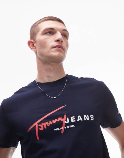 Tommy Jeans - Marineblå og rød T-shirt med signaturlogo - view 1