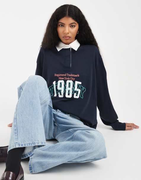 Tommy Jeans - Marineblå oversized rugby-top med college-logo - view 1