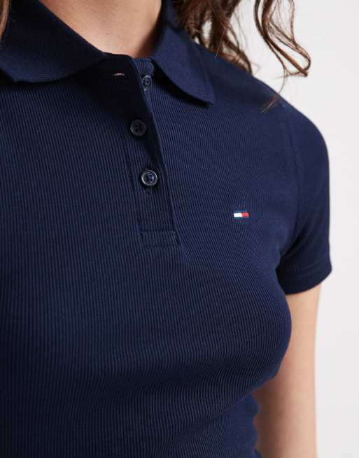 Tommy Jeans - Marineblå ribstrikket poloskjorte i Slim Fit, 2 af 4