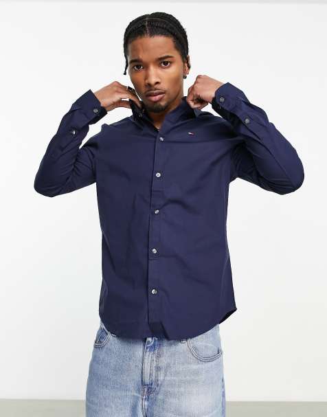 Tommy Jeans - Marineblå skjorte med stretch i slim fit - view 1