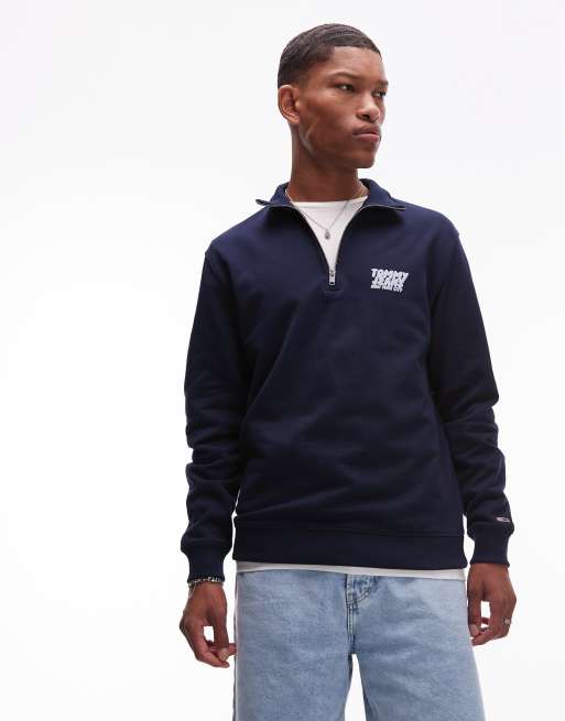 Tommy Jeans - Marineblå sweatshirt med halv lynlås og boblelogo på ryggen, 2 af 4