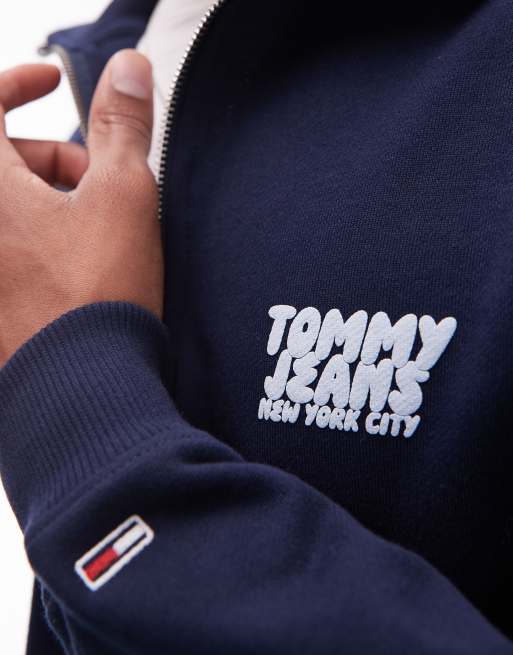Tommy Jeans - Marineblå sweatshirt med halv lynlås og boblelogo på ryggen, 3 af 4