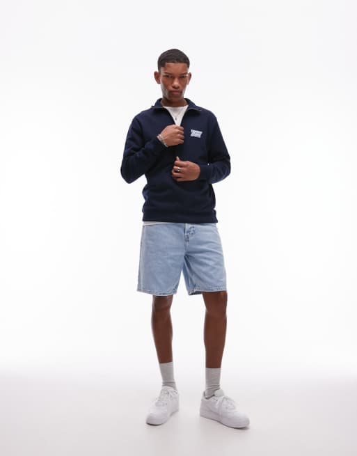 Tommy Jeans - Marineblå sweatshirt med halv lynlås og boblelogo på ryggen, 4 af 4
