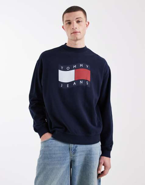 Tommy Jeans - Marineblå sweatshirt med rund hals og bølget flag i 90'er-stil - view 1