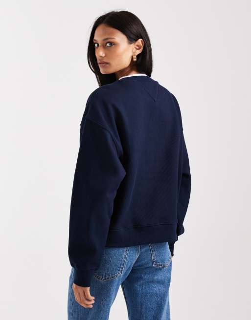 Tommy Jeans - Marineblå T-shirt med applikeret logo i retro-stil, 3 af 4