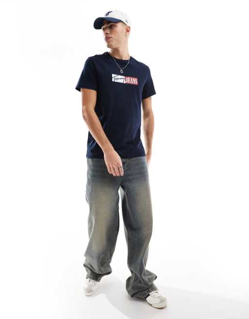 Tommy Jeans - Marineblå T-shirt med blokfarvet logo, 4 af 4