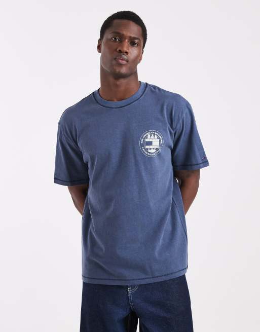 Tommy Jeans - Marineblå T-shirt med landskabsgrafik og logo på brystet , 3 af 5