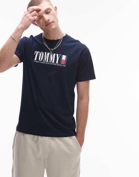Tommy Jeans - Marineblå T-shirt med lineært flaglogo - view 1