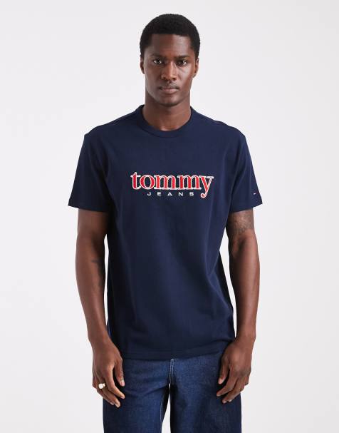 Tommy Jeans - Marineblå T-shirt med påsyet logo i regular fit - view 1