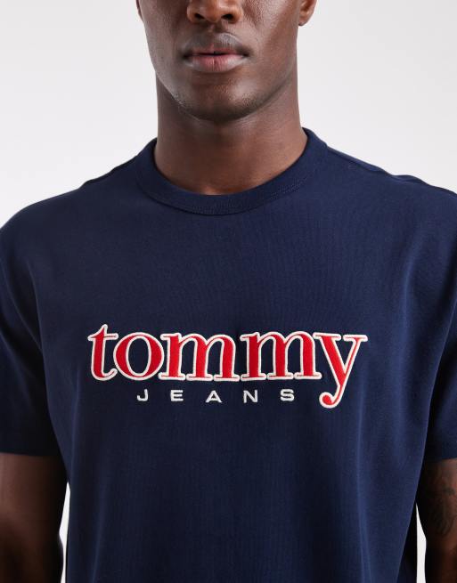 Tommy Jeans - Marineblå T-shirt med påsyet logo i regular fit, 5 af 5
