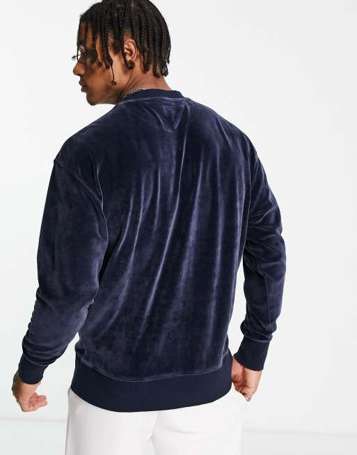 Tommy Jeans - Marineblå velour-sweatshirt i afslappet pasform med college-logo, 2 af 4